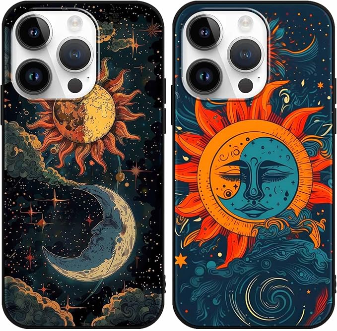 2 Pezzi Cover per iPhone 16 Pro Max 6,9",Sole Luna Tarocchi Estetica Arte,Cielo Stellato